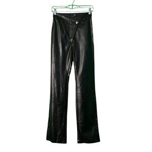 Fashion Nova black faux crocodile leather flare pants size XS